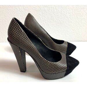 Theory Brown Textured Suede Cap Toe Platform Heel Size 37.5